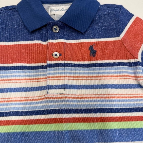 Ralph Lauren Baby Boy Romper Pony Logo Striped Multicolor Sz 6 Mos NWOT - Picture 2 of 10